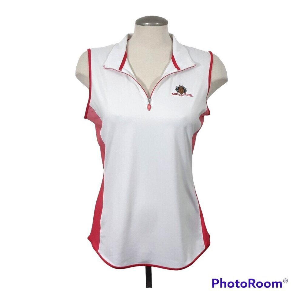 Guy Harvey Womens Golf Shirt Polo Size Medium White Pink Sleeveless Collared Zip